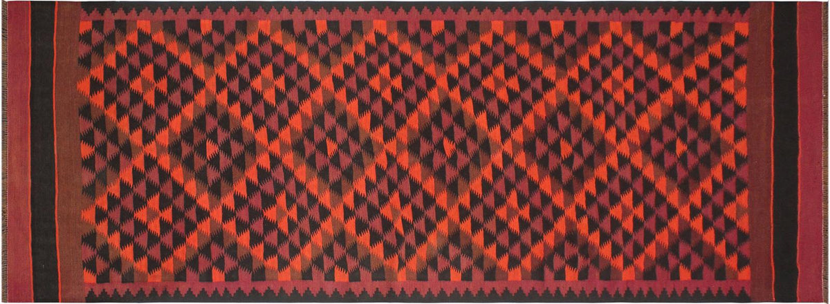 handmade Geometric Kilim Red Orange Hand-Woven RUNNER 100% WOOL area rug