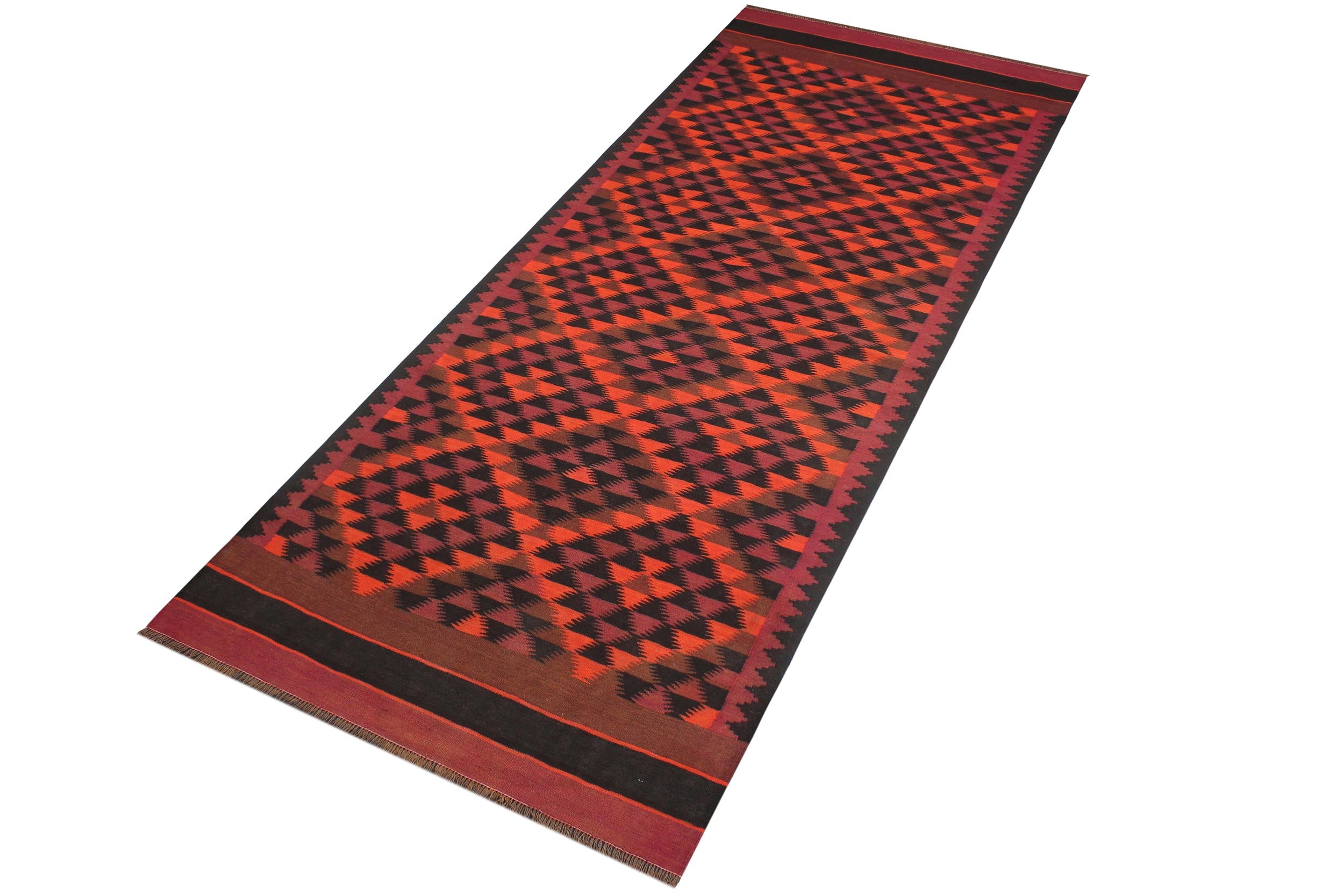 handmade Geometric Kilim Red Orange Hand-Woven RUNNER 100% WOOL area rug 5' x 11'