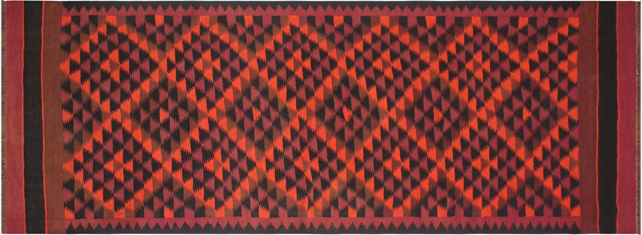 handmade Geometric Kilim Red Orange Hand-Woven RUNNER 100% WOOL area rug 5' x 11'