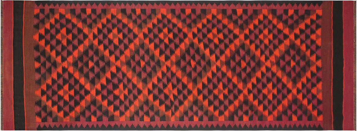 handmade Geometric Kilim Red Orange Hand-Woven RUNNER 100% WOOL area rug 5' x 11'