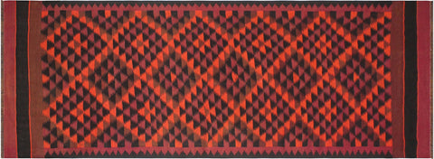 handmade Geometric Kilim Red Orange Hand-Woven RUNNER 100% WOOL area rug 5' x 11'