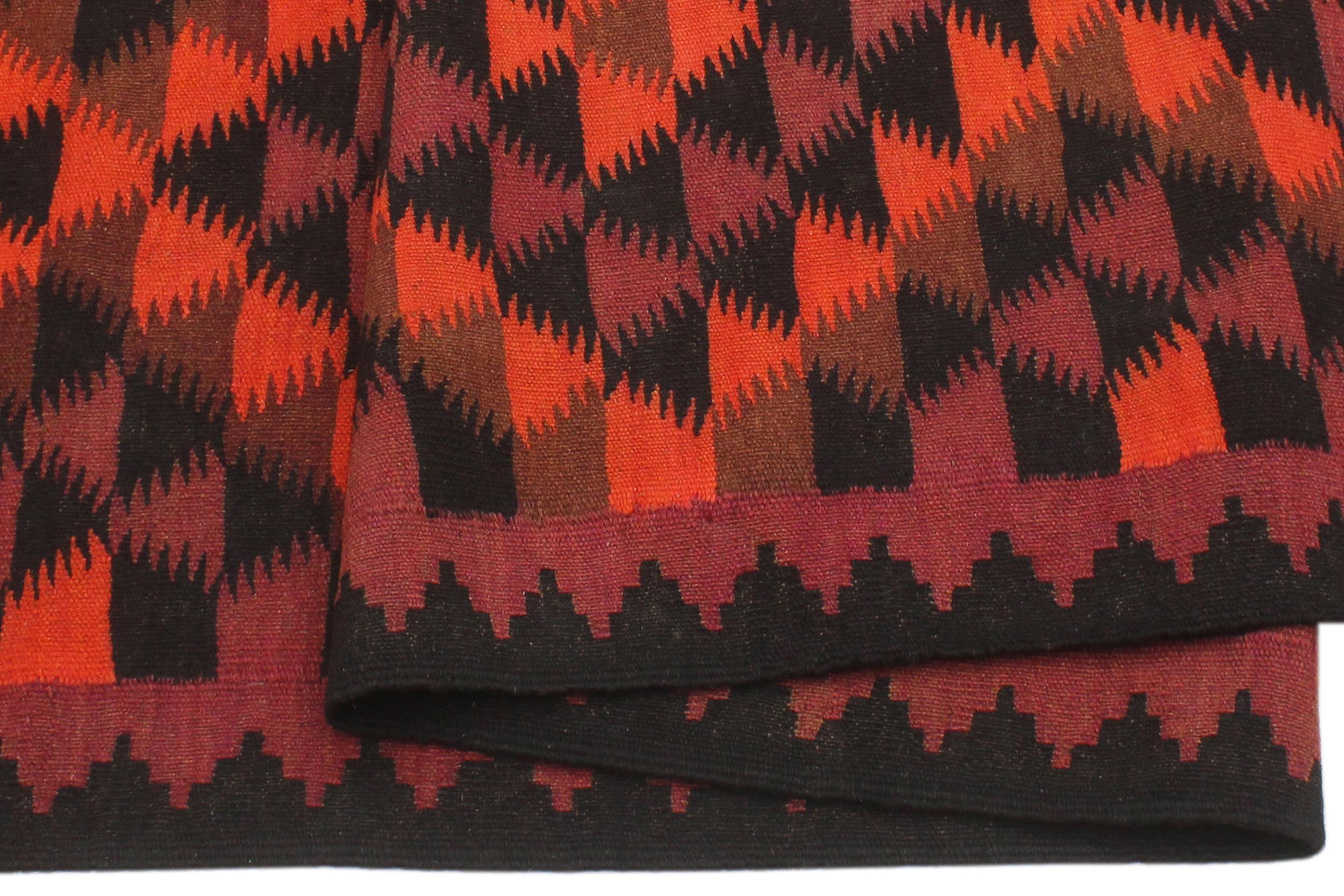 handmade Geometric Kilim Red Orange Hand-Woven RUNNER 100% WOOL area rug 5' x 11'