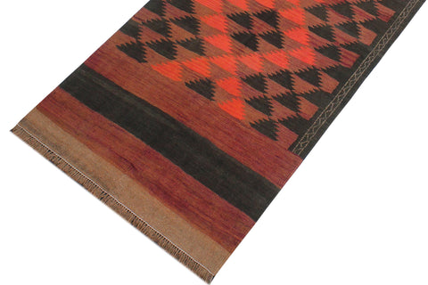 handmade Geometric Kilim Red Orange Hand-Woven RUNNER 100% WOOL area rug 4' x 10'