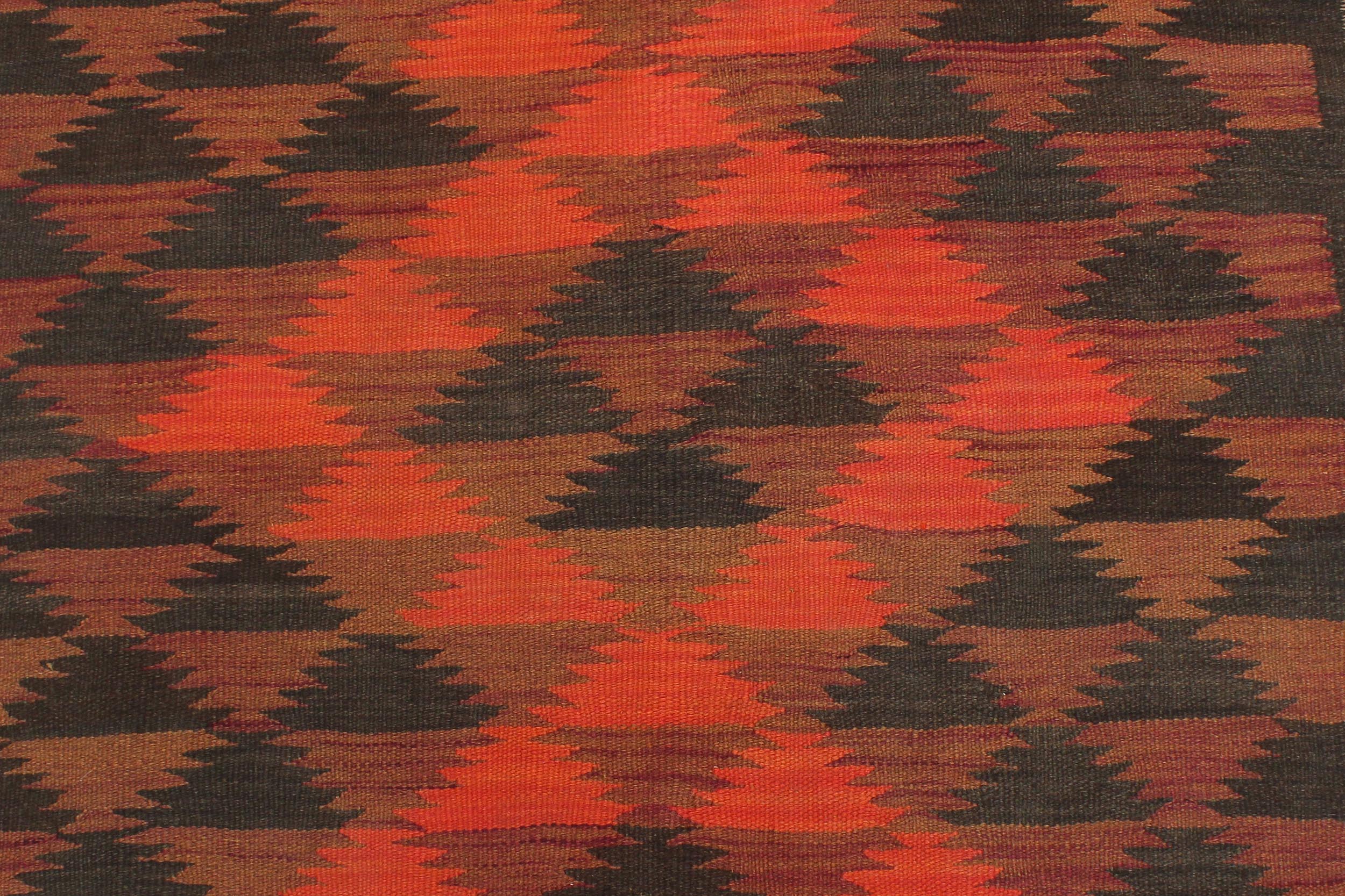 handmade Geometric Kilim Red Orange Hand-Woven RUNNER 100% WOOL area rug 4' x 10'