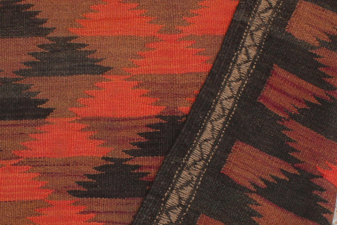 handmade Geometric Kilim Red Orange Hand-Woven RUNNER 100% WOOL area rug 4' x 10'