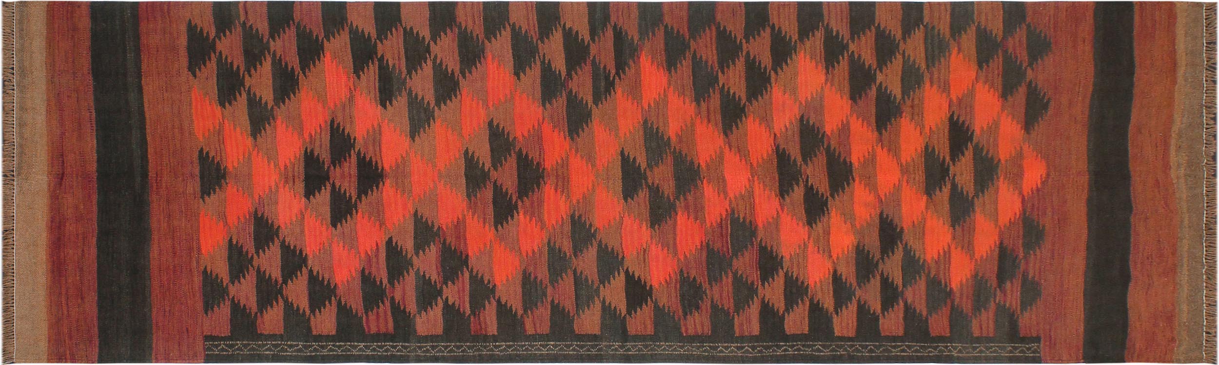 handmade Geometric Kilim Red Orange Hand-Woven RUNNER 100% WOOL area rug 4' x 10'