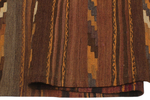 handmade Geometric Kilim Brown Beige Hand-Woven RUNNER 100% WOOL area rug 4' x 9'