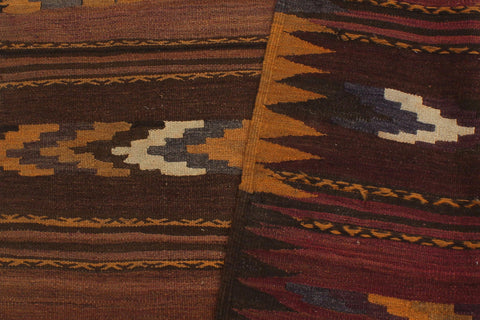 handmade Geometric Kilim Brown Beige Hand-Woven RUNNER 100% WOOL area rug 4' x 9'