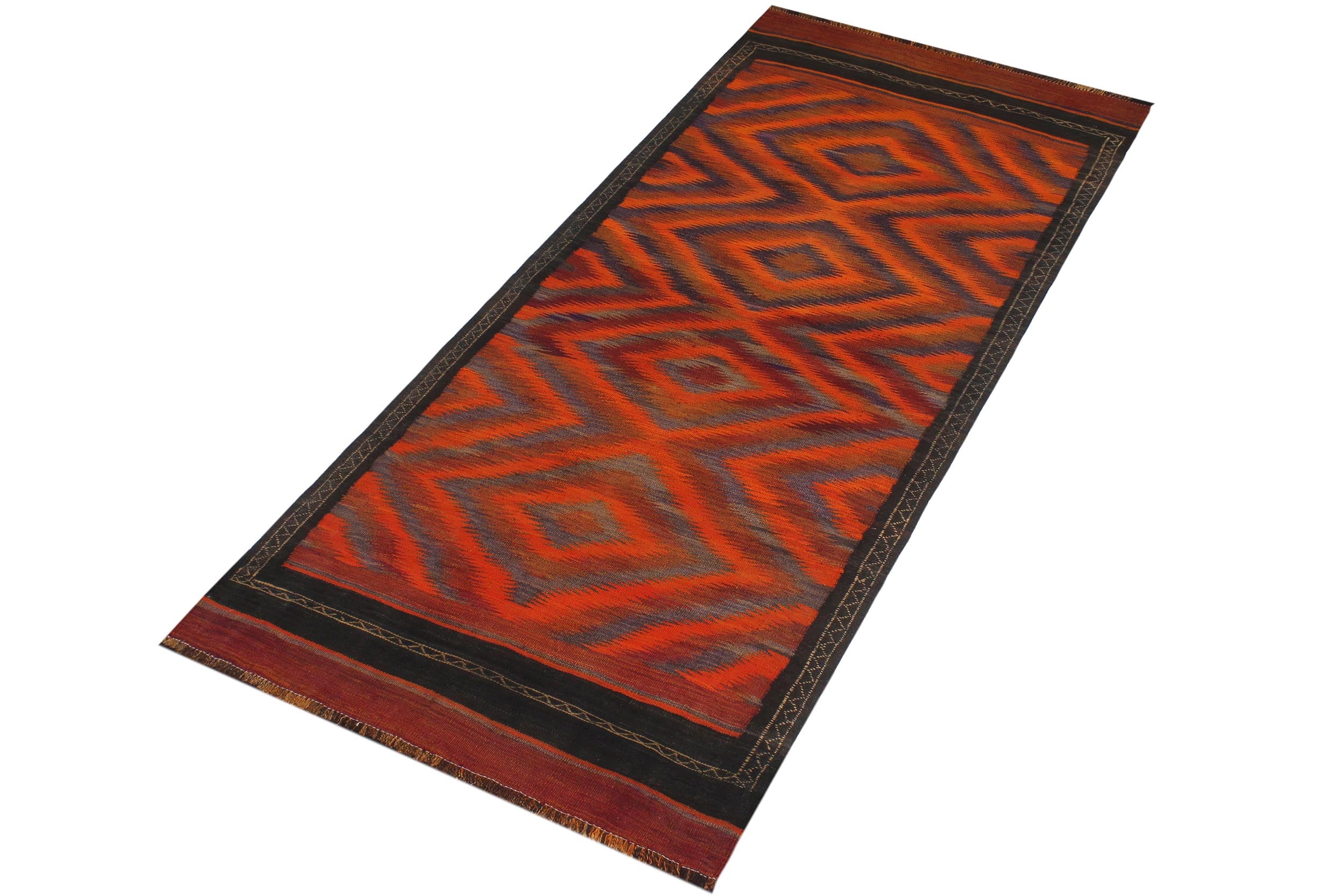 handmade Geometric Kilim Rust Brown Hand-Woven RUNNER 100% WOOL area rug 4' x 10'