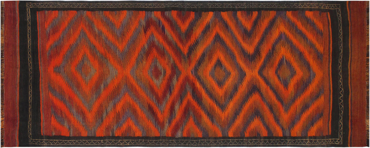 handmade Geometric Kilim Rust Brown Hand-Woven RUNNER 100% WOOL area rug 4' x 10'