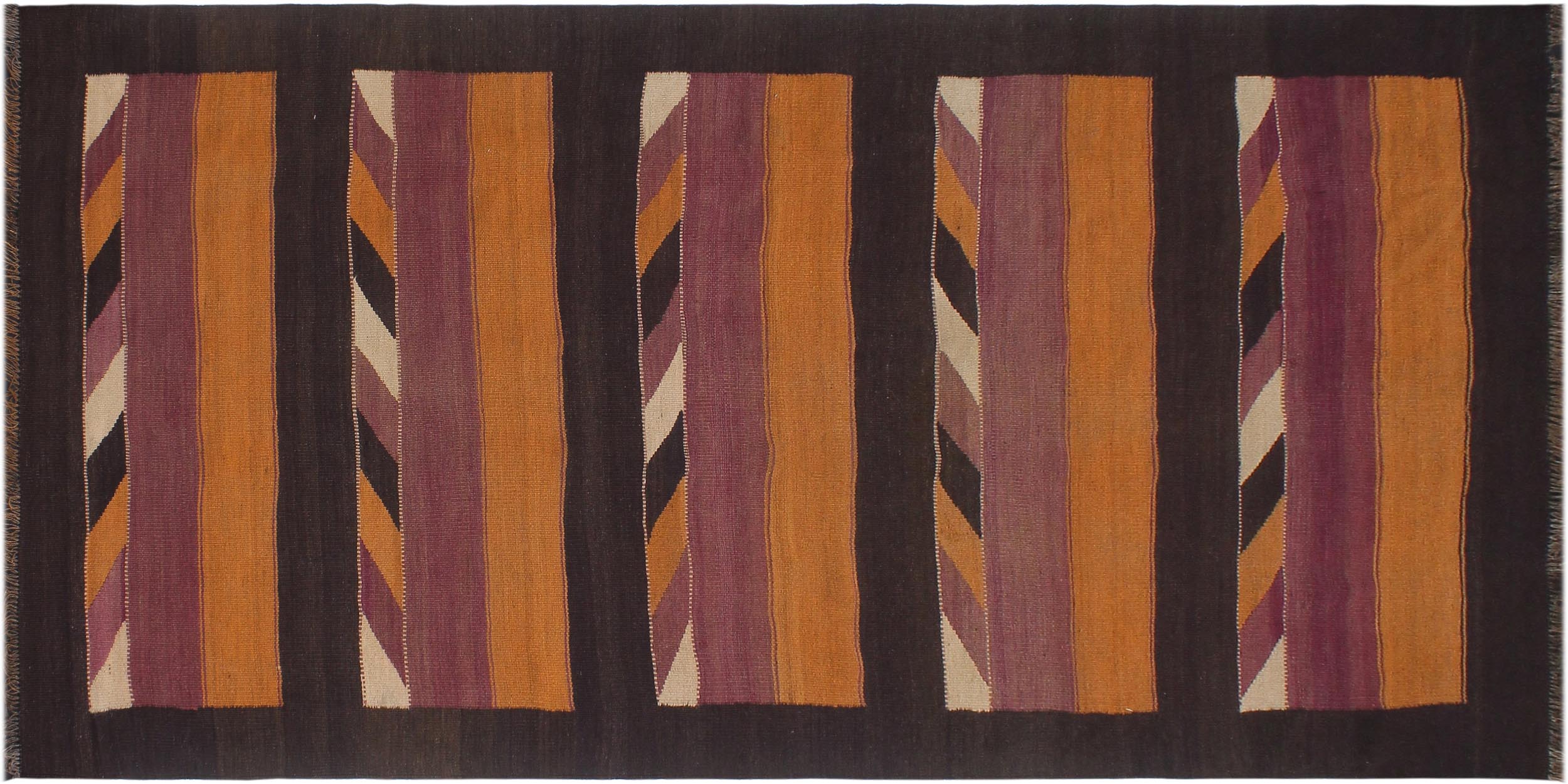 handmade Geometric Kilim Orange Brown Hand-Woven RUNNER 100% WOOL area rug 5' x 10'