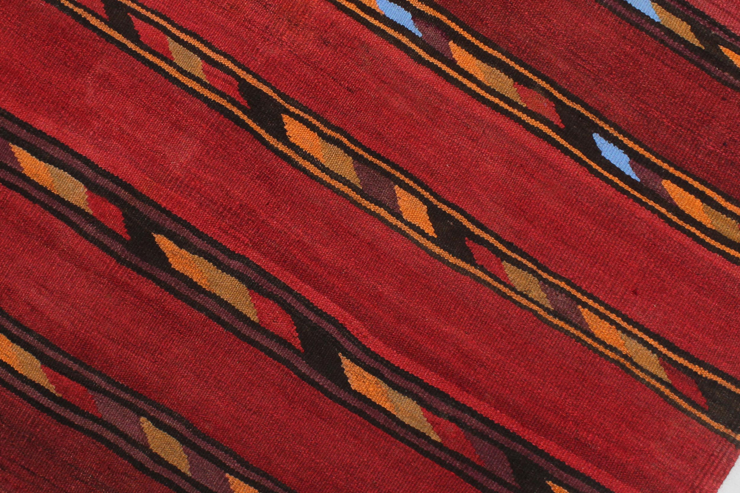 handmade Geometric Kilim Red Blue Hand-Woven RECTANGLE 100% WOOL area rug 4' x 7'