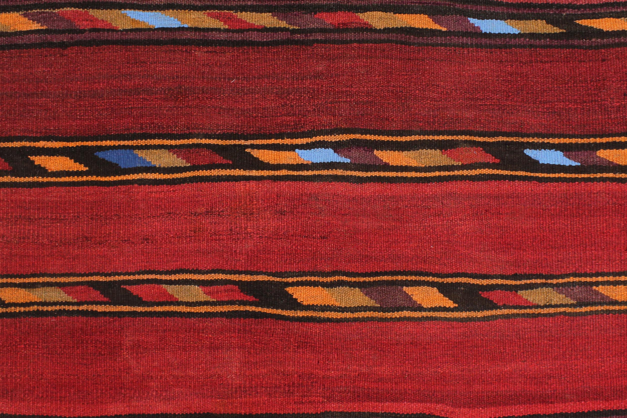 handmade Geometric Kilim Red Blue Hand-Woven RECTANGLE 100% WOOL area rug 4' x 7'