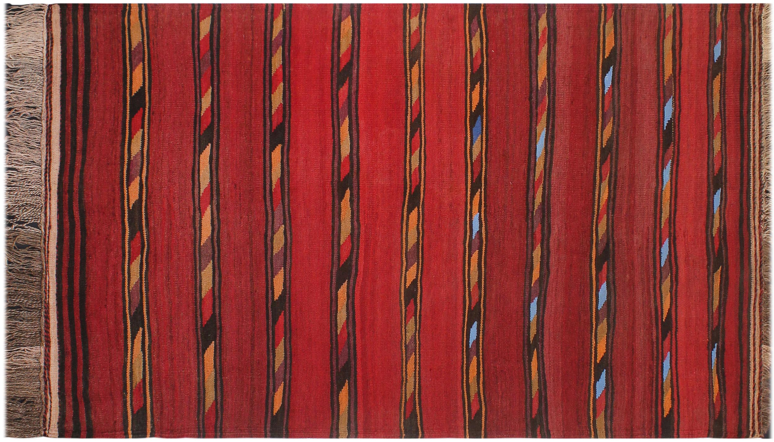 handmade Geometric Kilim Red Blue Hand-Woven RECTANGLE 100% WOOL area rug 4' x 7'