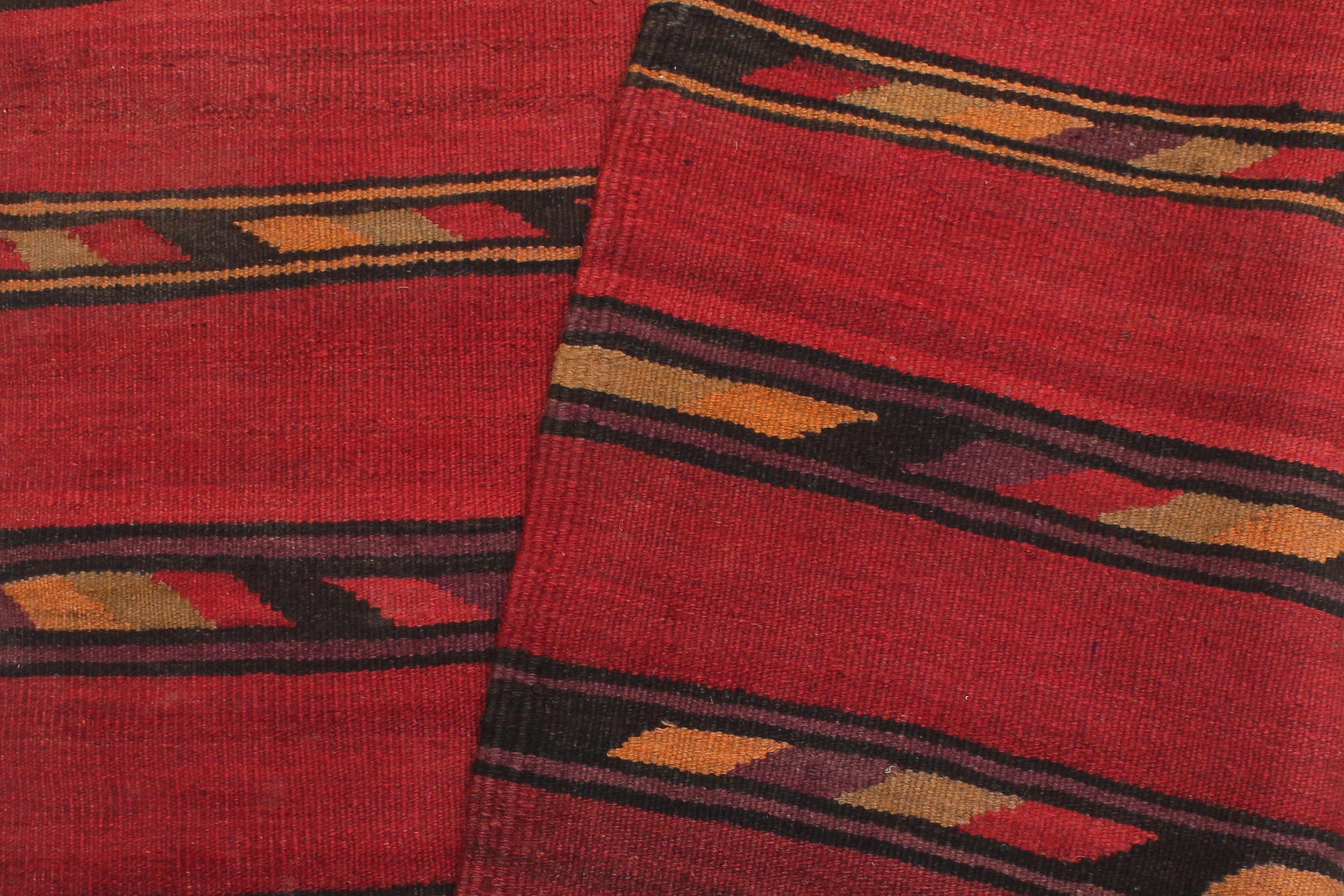 handmade Geometric Kilim Red Blue Hand-Woven RECTANGLE 100% WOOL area rug 4' x 7'