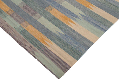 handmade Modern Kilim Blue Beige Hand-Woven RECTANGLE 100% WOOL area rug 9x12
