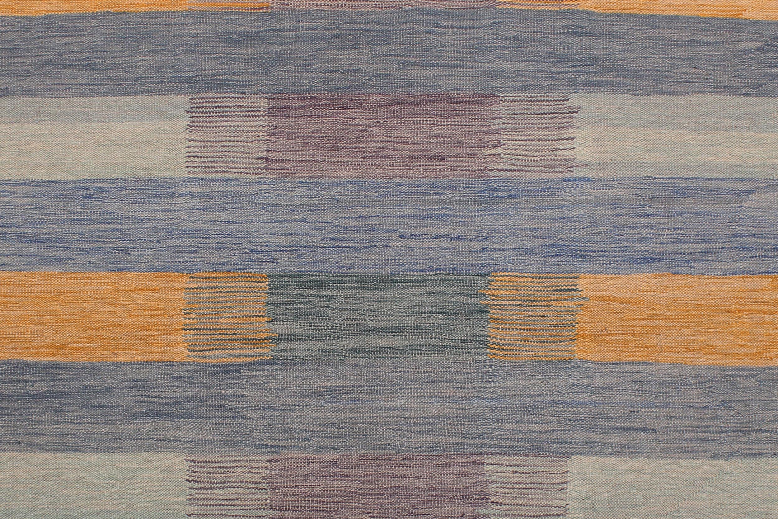 handmade Modern Kilim Blue Beige Hand-Woven RECTANGLE 100% WOOL area rug 9x12