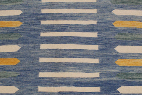 handmade Modern Kilim Blue Beige Hand-Woven RECTANGLE 100% WOOL area rug 9x12