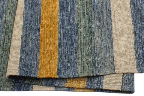 handmade Modern Kilim Blue Beige Hand-Woven RECTANGLE 100% WOOL area rug 9x12