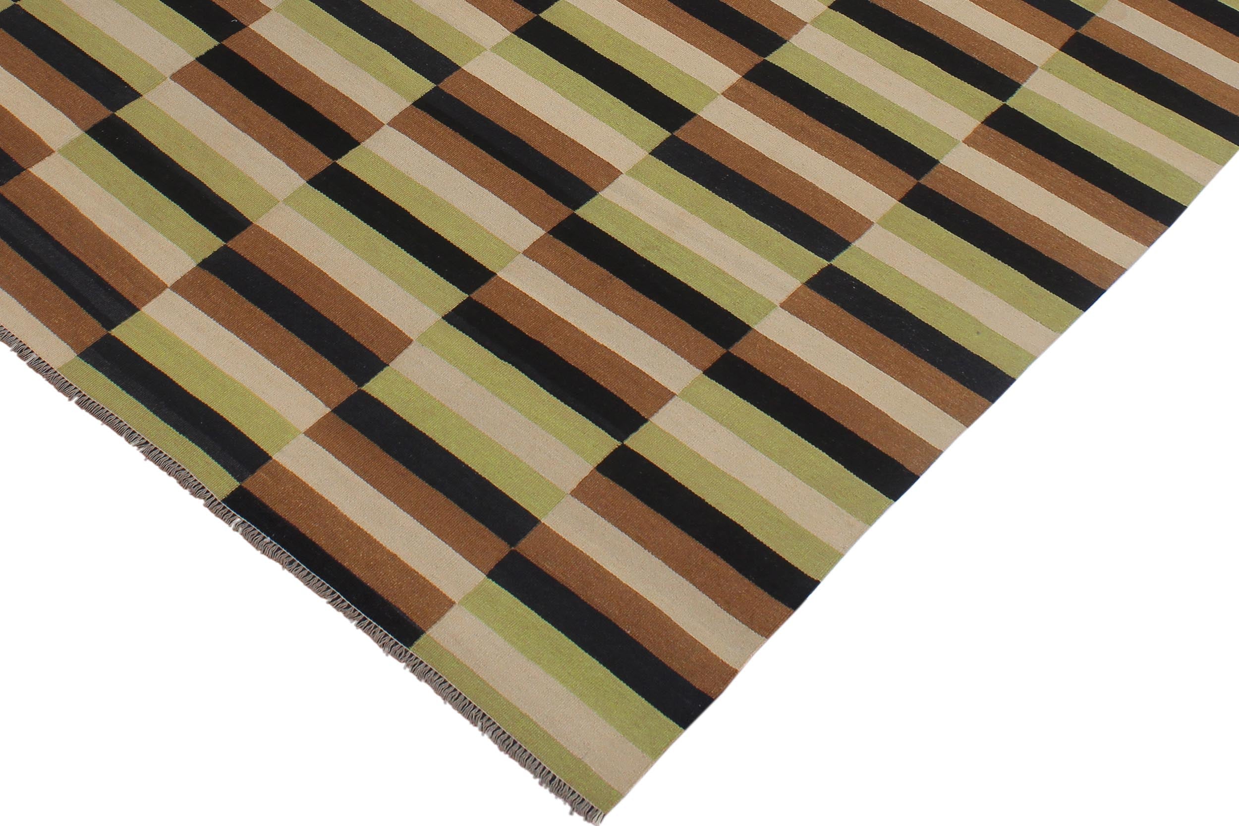 handmade Modern Kilim Beige Brown Hand-Woven RECTANGLE 100% WOOL area rug 8x11