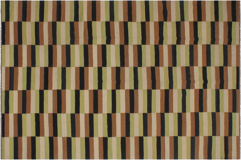 handmade Modern Kilim Beige Brown Hand-Woven RECTANGLE 100% WOOL area rug 8x11