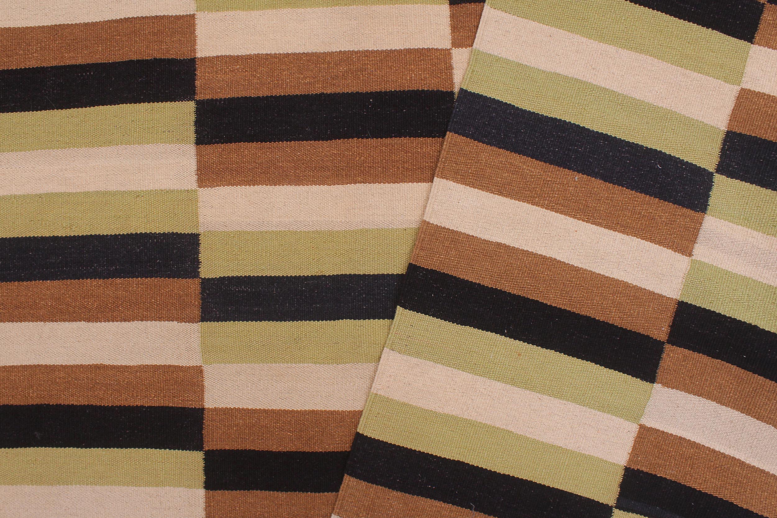 handmade Modern Kilim Beige Brown Hand-Woven RECTANGLE 100% WOOL area rug 8x11