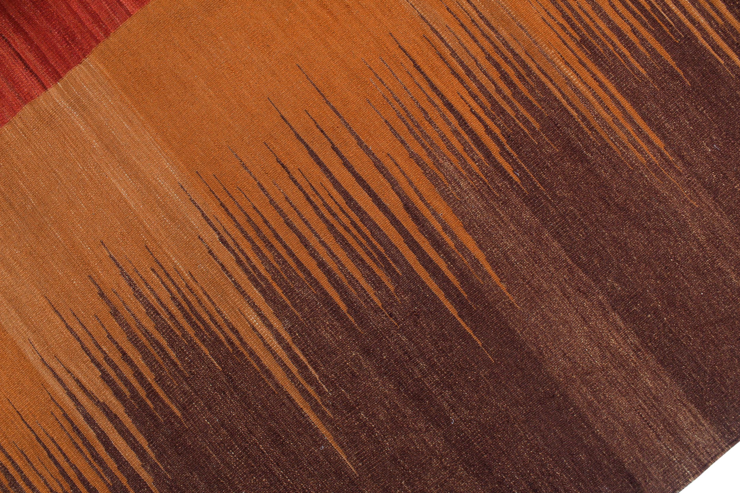 handmade Modern Kilim Brown Red Hand-Woven RECTANGLE 100% WOOL area rug 8x10