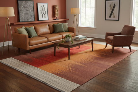 handmade Modern Kilim Brown Red Hand-Woven RECTANGLE 100% WOOL area rug 8x10