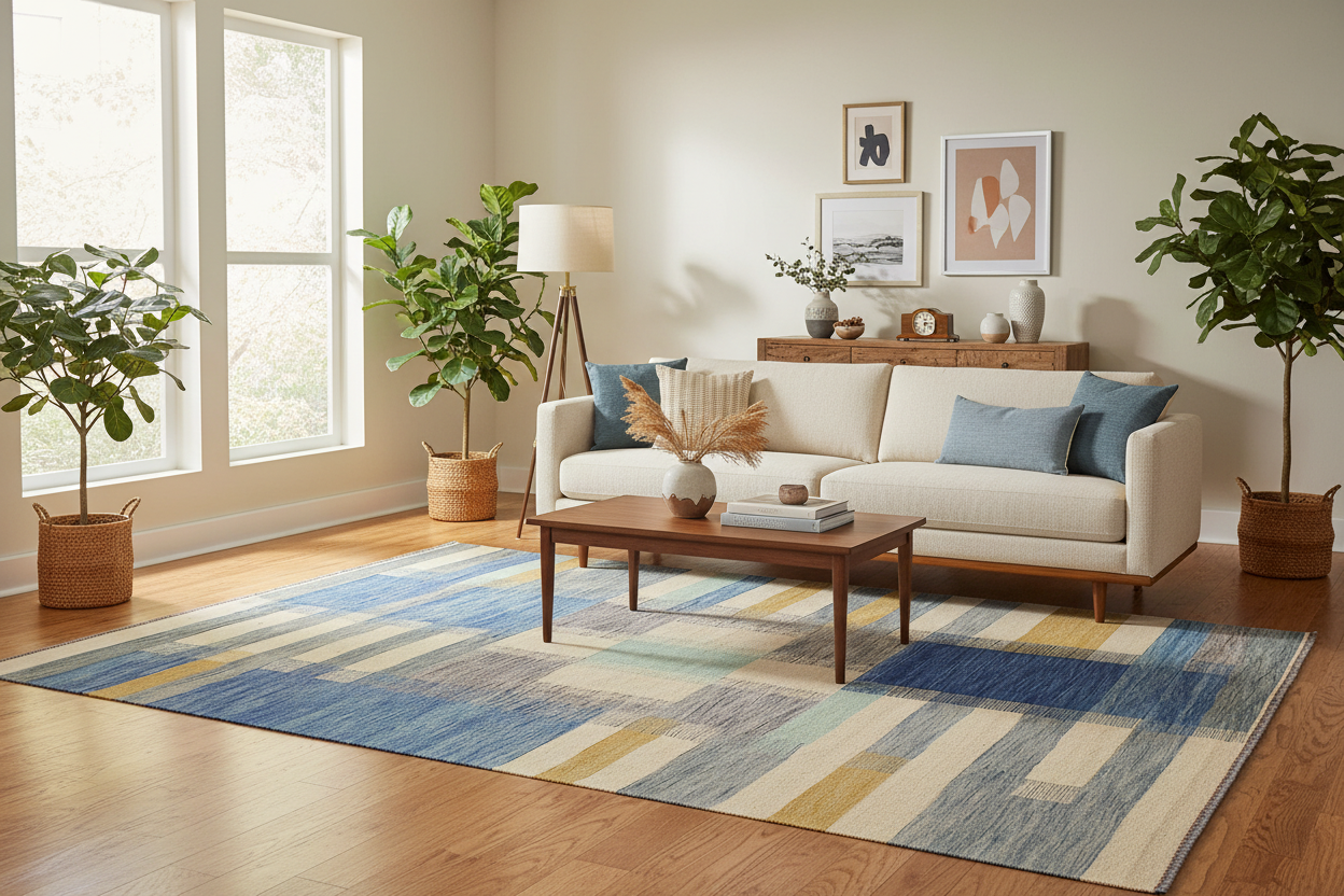 handmade Modern Kilim Beige Blue Hand-Woven RECTANGLE 100% WOOL area rug 9x10