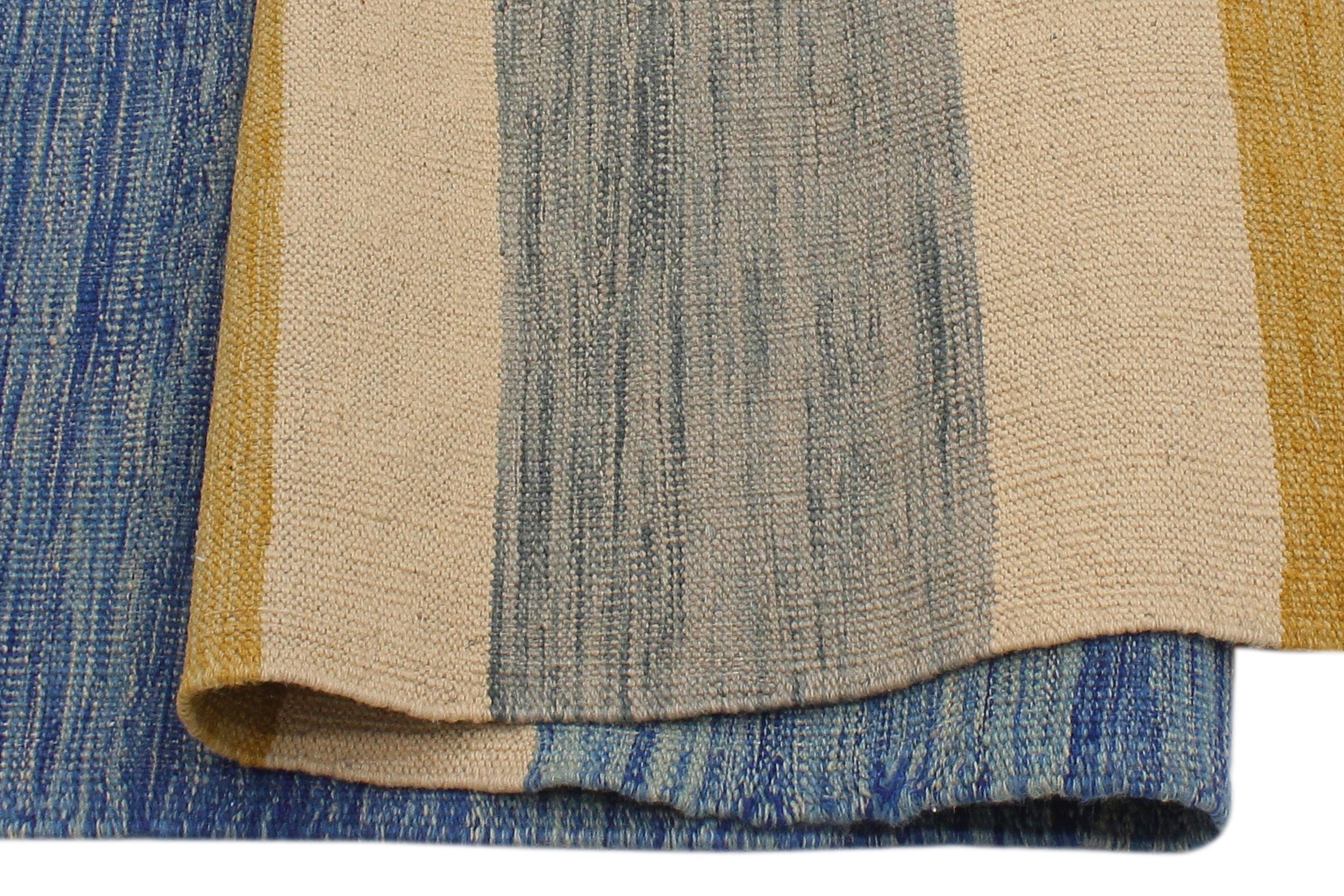 handmade Modern Kilim Beige Blue Hand-Woven RECTANGLE 100% WOOL area rug 9x10