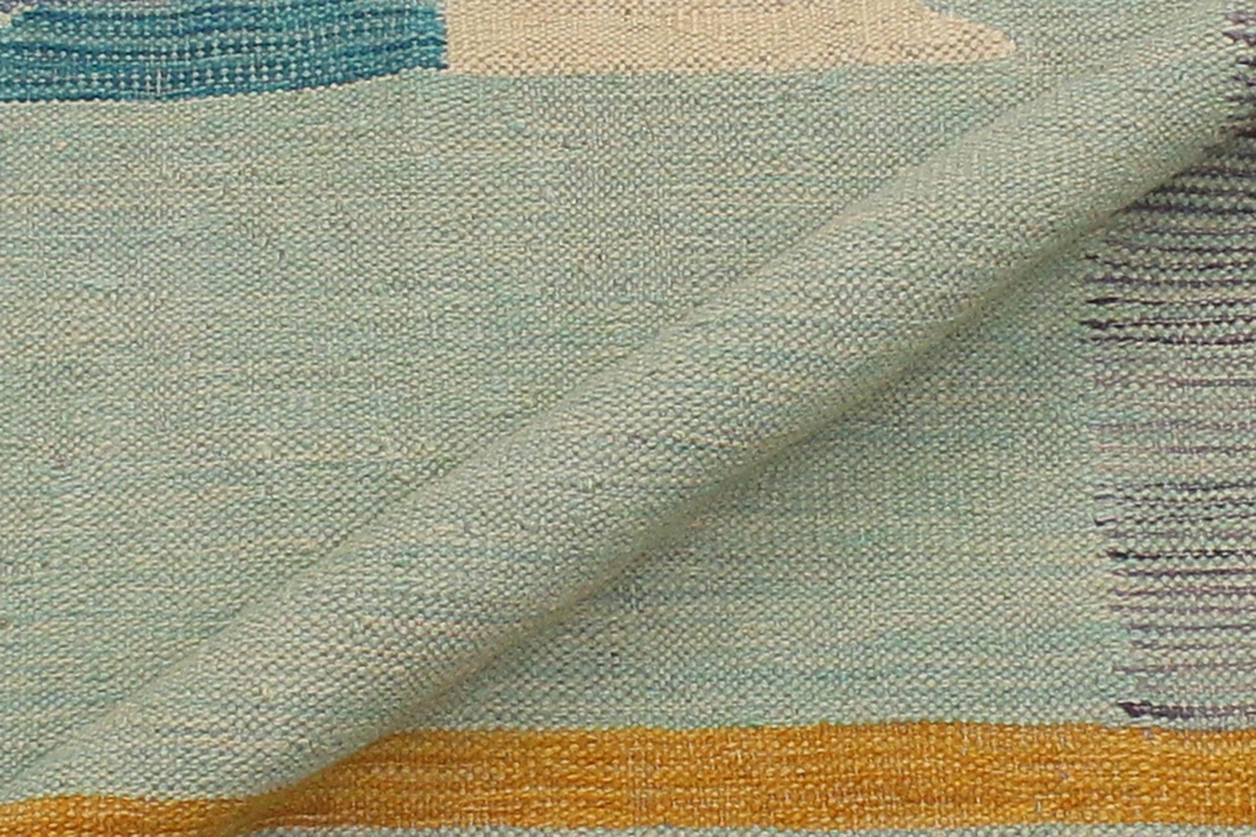 handmade Modern Kilim Blue Gold Hand-Woven RECTANGLE 100% WOOL area rug 7x10