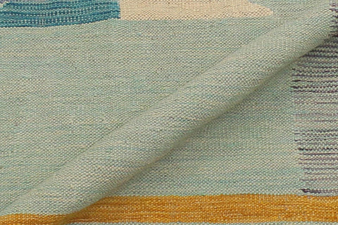 handmade Modern Kilim Blue Gold Hand-Woven RECTANGLE 100% WOOL area rug 7x10