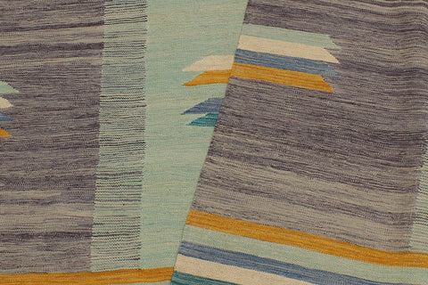 handmade Modern Kilim Blue Gold Hand-Woven RECTANGLE 100% WOOL area rug 7x10