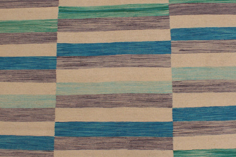 handmade Modern Kilim Blue Beige Hand-Woven RECTANGLE 100% WOOL area rug 6x10