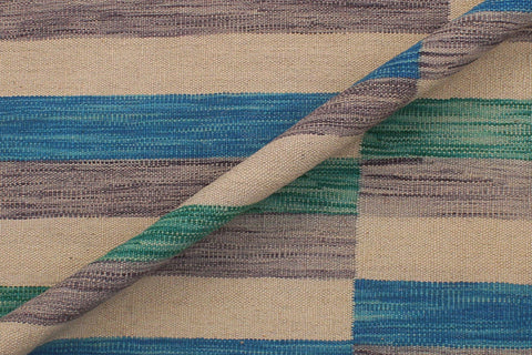 handmade Modern Kilim Blue Beige Hand-Woven RECTANGLE 100% WOOL area rug 6x10