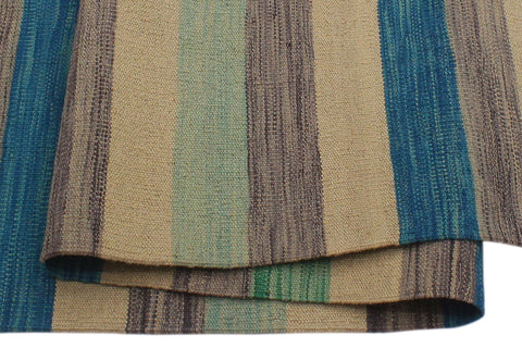 handmade Modern Kilim Blue Beige Hand-Woven RECTANGLE 100% WOOL area rug 6x10