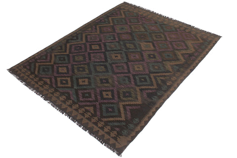 handmade Modern Kilim Black Brown Hand-Woven RECTANGLE 100% WOOL area rug 5x6