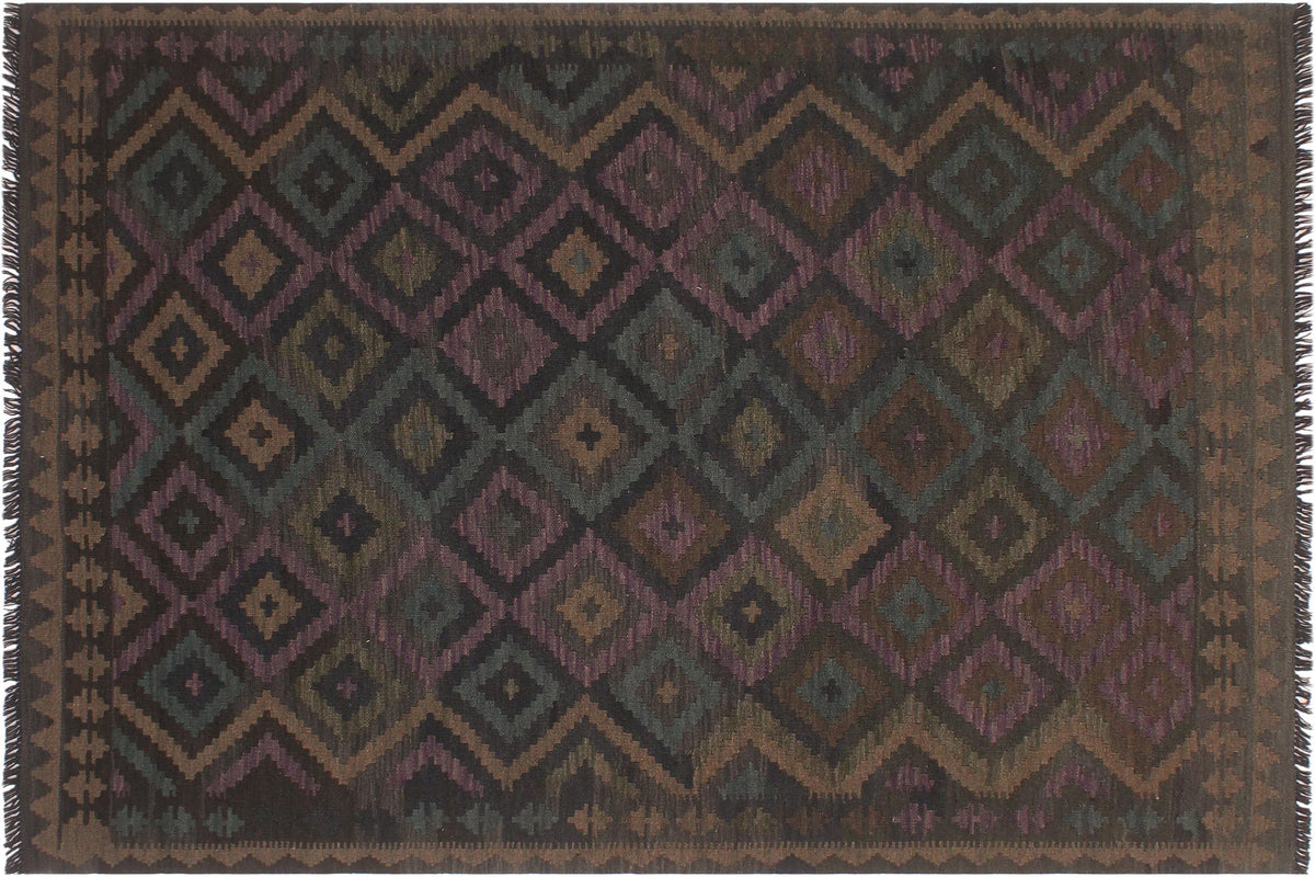 handmade Modern Kilim Black Brown Hand-Woven RECTANGLE 100% WOOL area rug 5x6