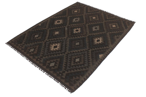 handmade Modern Kilim Black Blue Hand-Woven RECTANGLE 100% WOOL area rug 5x6