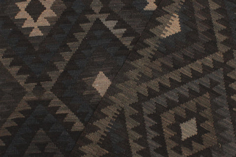 handmade Modern Kilim Black Blue Hand-Woven RECTANGLE 100% WOOL area rug 5x6
