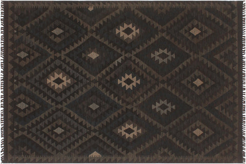 handmade Modern Kilim Black Blue Hand-Woven RECTANGLE 100% WOOL area rug 5x6