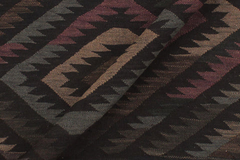 handmade Modern Kilim Black Blue Hand-Woven RECTANGLE 100% WOOL area rug 6 x 8