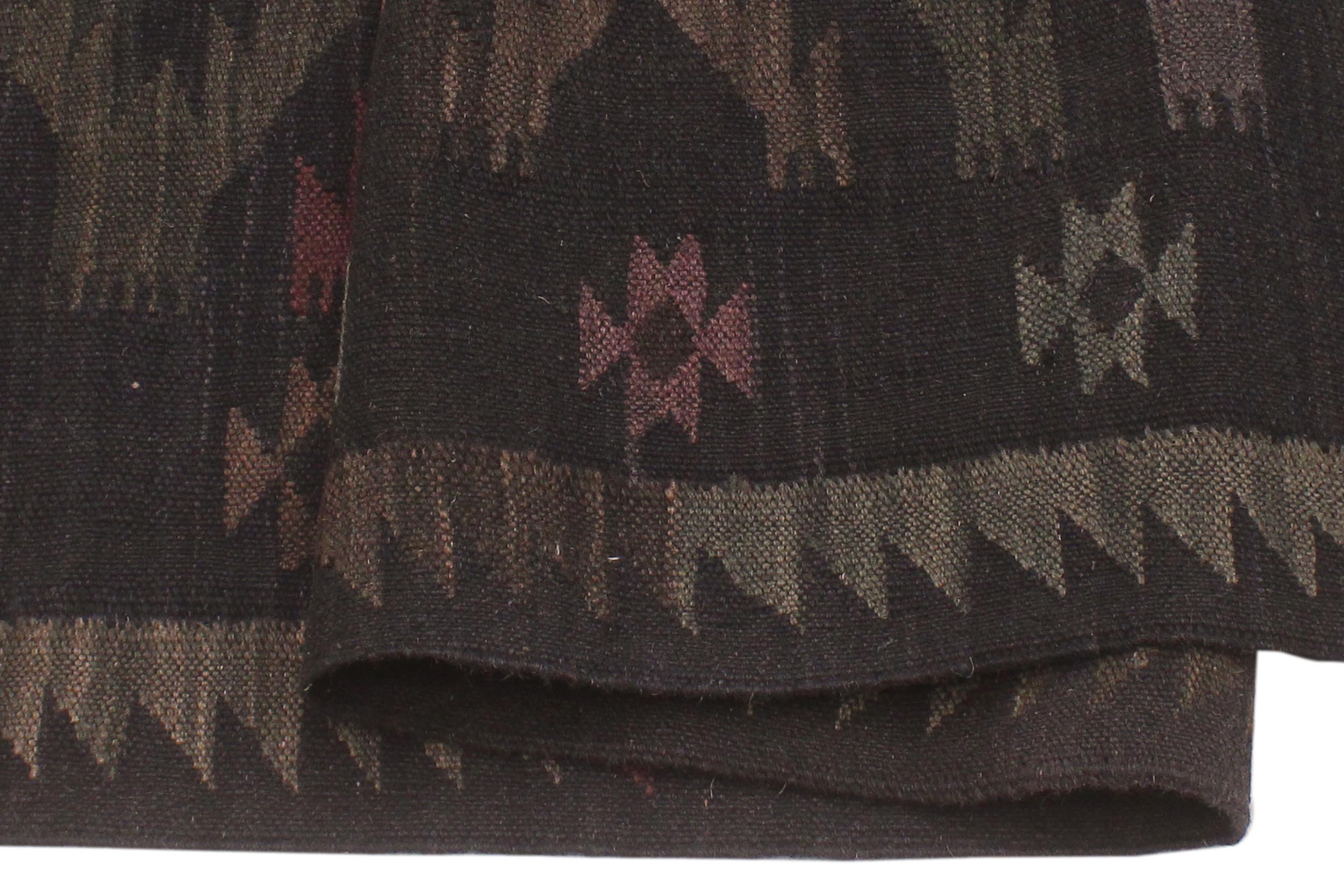 handmade Modern Kilim Black Blue Hand-Woven RECTANGLE 100% WOOL area rug 6 x 8