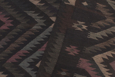 handmade Modern Kilim Black Blue Hand-Woven RECTANGLE 100% WOOL area rug 6 x 8