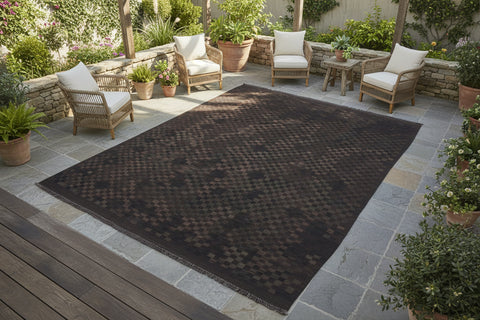 handmade Modern Kilim Black Brown Hand-Woven RECTANGLE 100% WOOL area rug 6 x 8