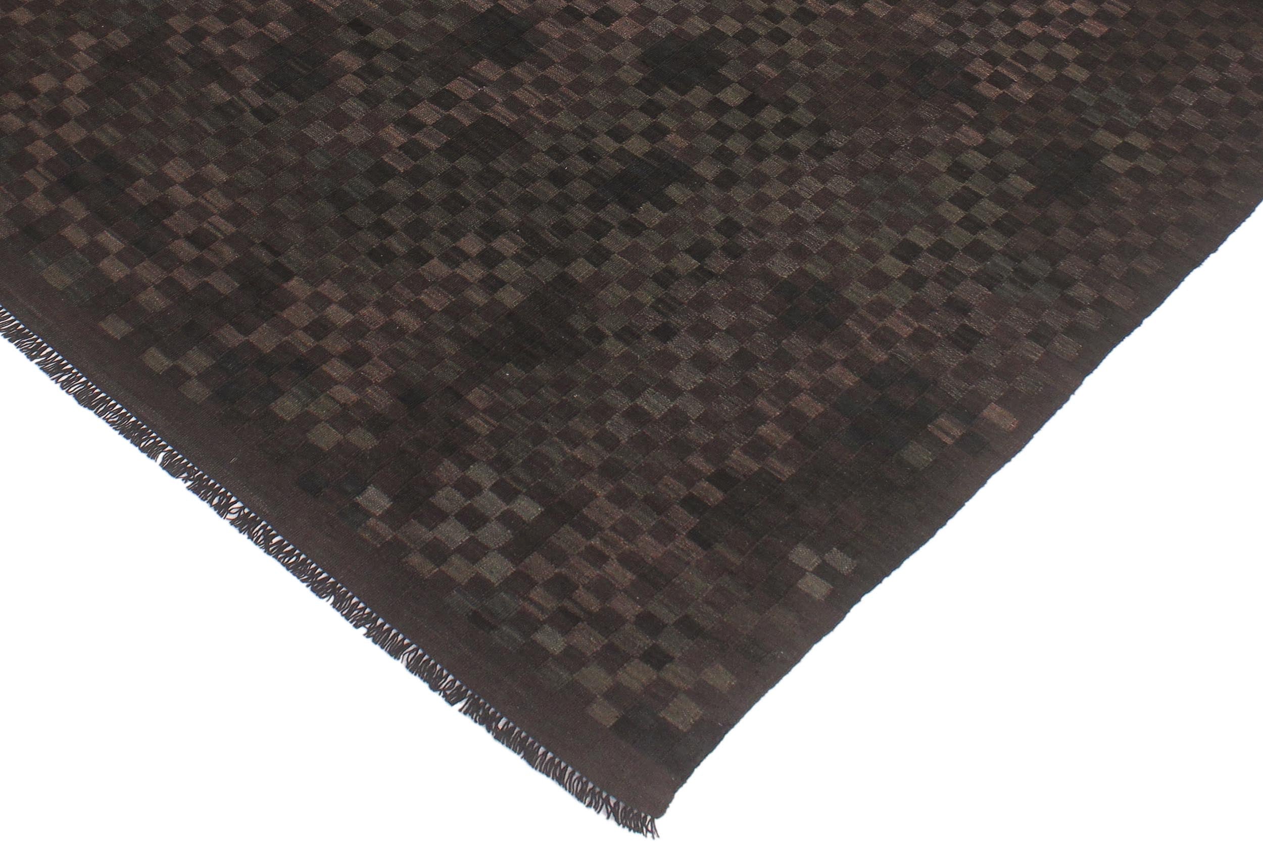 handmade Modern Kilim Black Brown Hand-Woven RECTANGLE 100% WOOL area rug 6 x 8