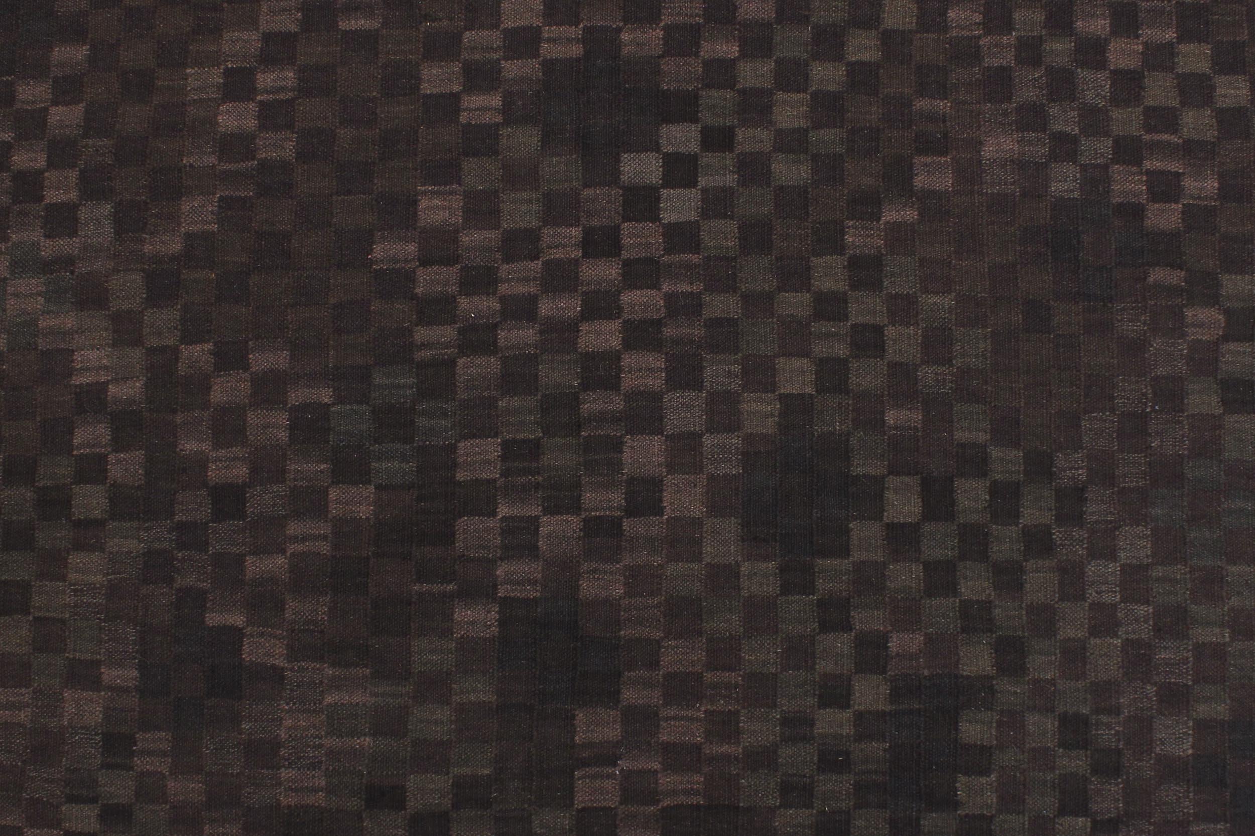 handmade Modern Kilim Black Brown Hand-Woven RECTANGLE 100% WOOL area rug 6 x 8