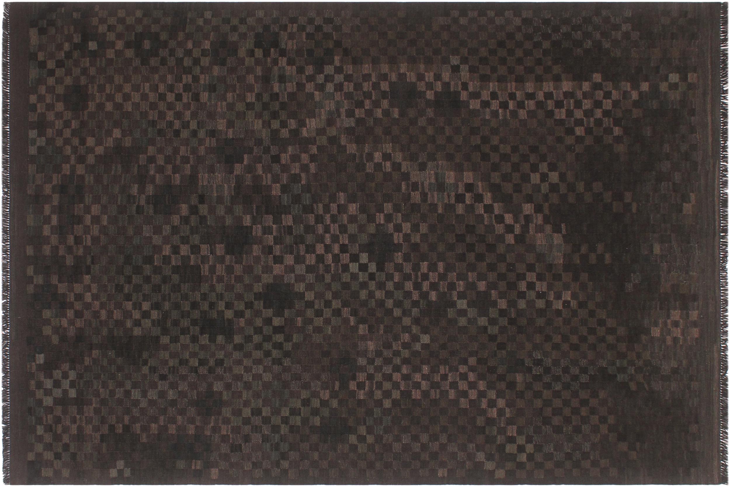 handmade Modern Kilim Black Brown Hand-Woven RECTANGLE 100% WOOL area rug 6 x 8