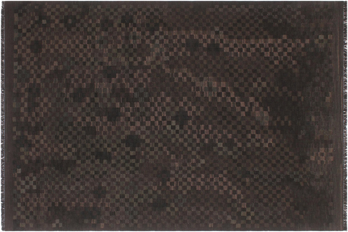 handmade Modern Kilim Black Brown Hand-Woven RECTANGLE 100% WOOL area rug 6 x 8