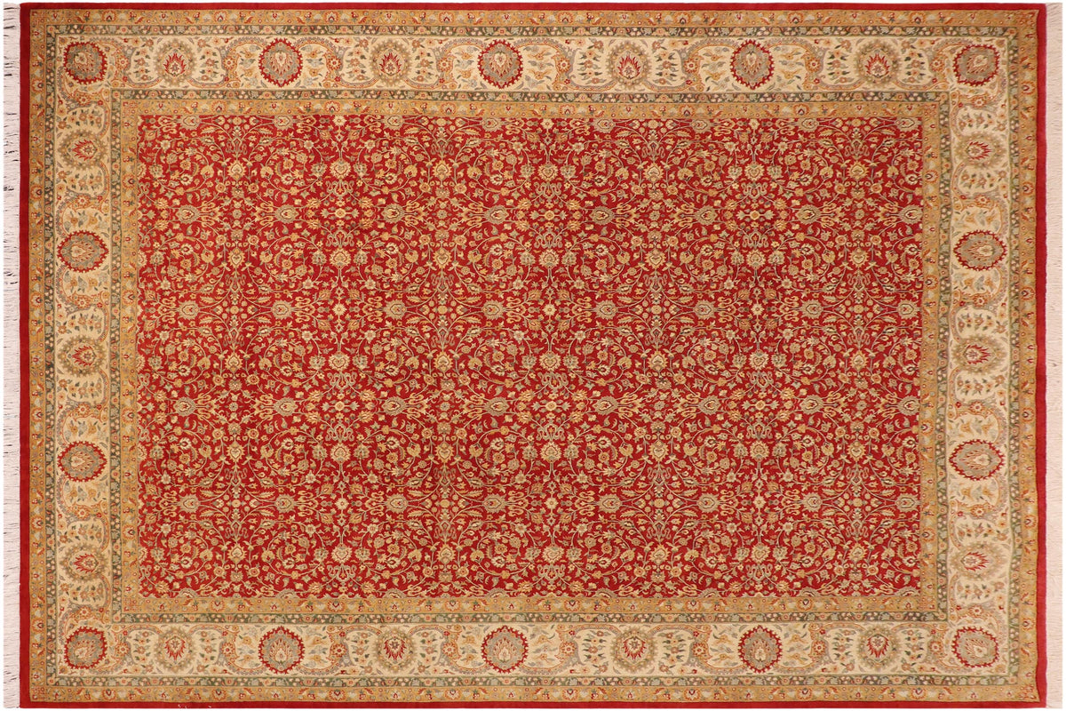 handmade Transitional  Red Beige Hand Knotted RECTANGLE 100% WOOL area rug 10x14